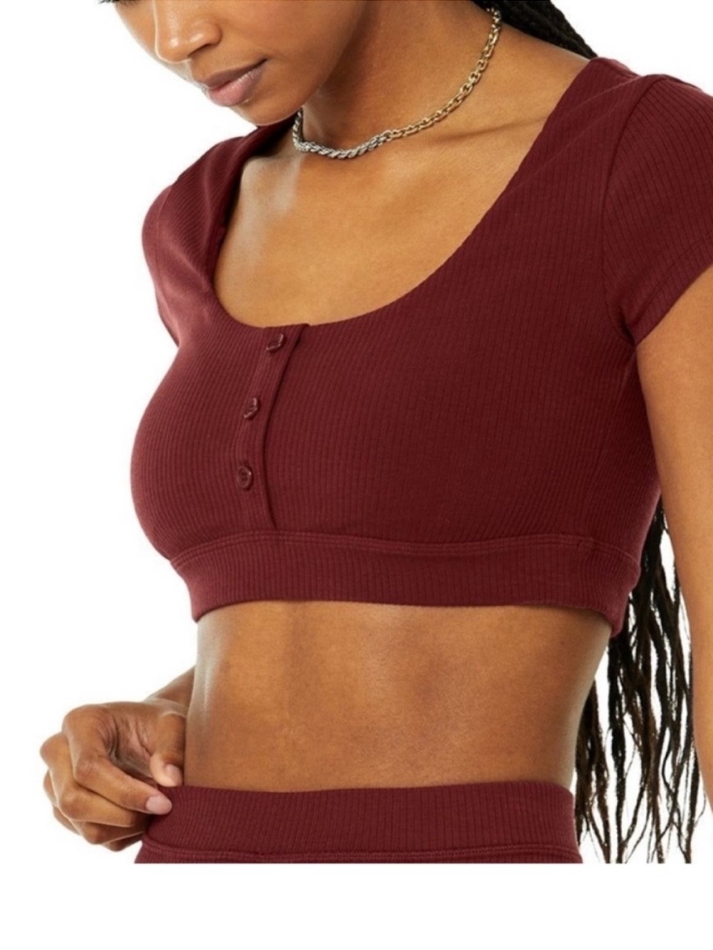 Alo Yoga Women’s Blissful Red Henley Crop Top Medium